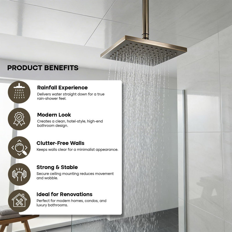 10 Inch Straight Ceiling Mount Shower Arm with Flange, Round Shower Arm for Rain Showerhead, Nickel