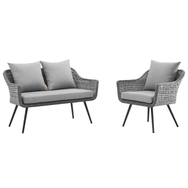 Gray 2-Piece Outdoor Patio Wicker Rattan Loveseat and Armchair Set