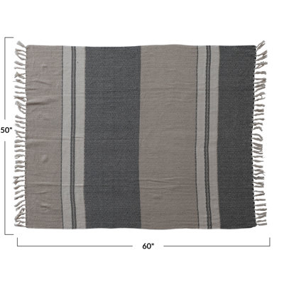 Woven Cotton Striped Throw With Fringe