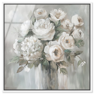 Art floral blanc encadré en verre acrylique blanc lustré Harmony