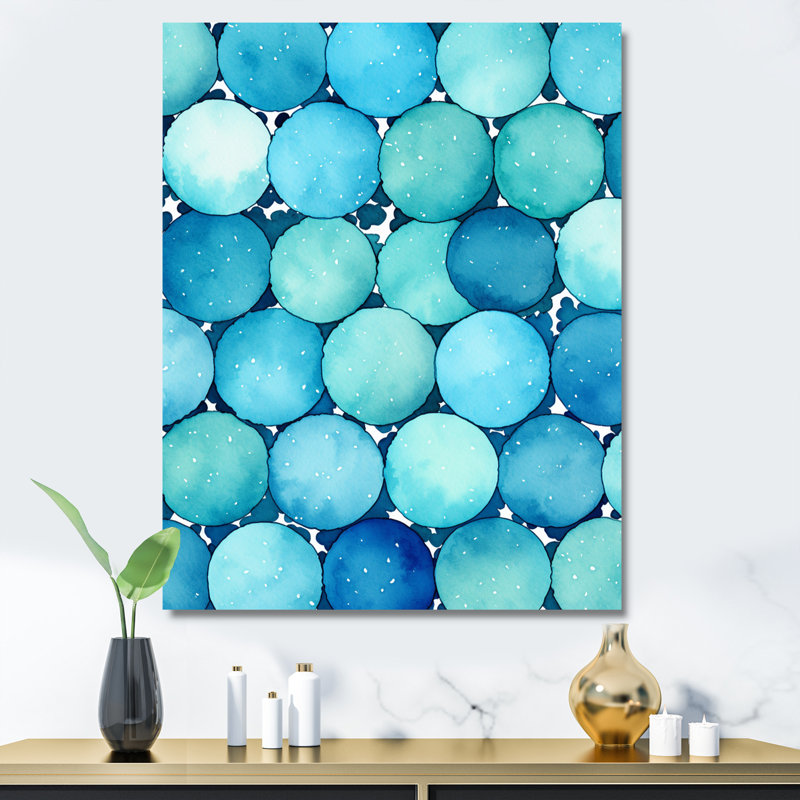 «Turquoise Circular Matrix Symmetry», art mural moderne sur toile géométrique, H 32 po x l 16 po x P 1 po, Toile tendue