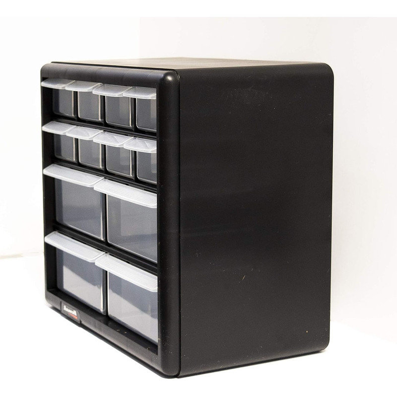 Plastic Storage Drawers, 12-Drawer Parts Organizer,  Desktop or Wall Mount Container for Hardware, Black
