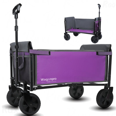 All-In-One Convertible Folding 4-Wheel Trolley With Bench Seat And Dog Leash - Heavy Duty Foldable Utility Trolley For Camping, Beach, Shopping - Versatile Seating And Storage Space, Purple/Gray