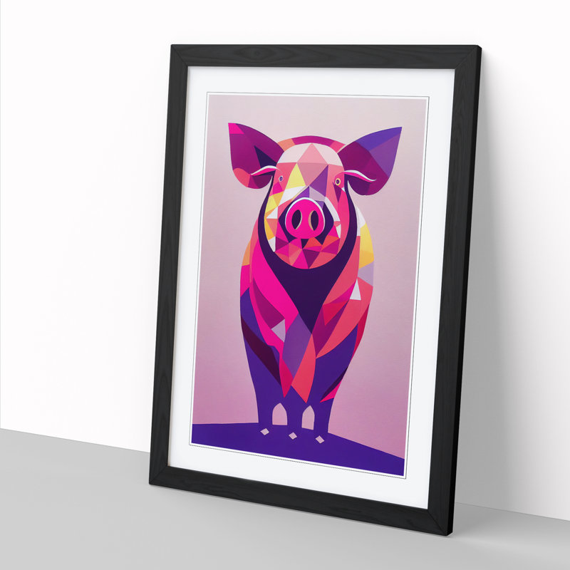 Pig Abstract - Single Picture Frame Print, 64cm H x 46cm W x 2cm D, Black