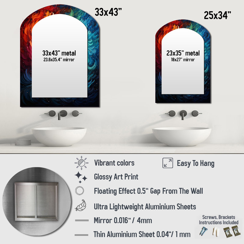 Miroir mural multicolore, 34 po x 25 po