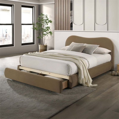 Lit plateforme contemporain avec tête de lit tapissier et rangement intégré pour les chambres modernes, alliant style et fonctionnalité.