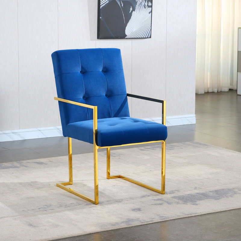 Ensemble de 1 chaise de salle à manger avec accoudoirs Modern Velvet, Doré, Bleu