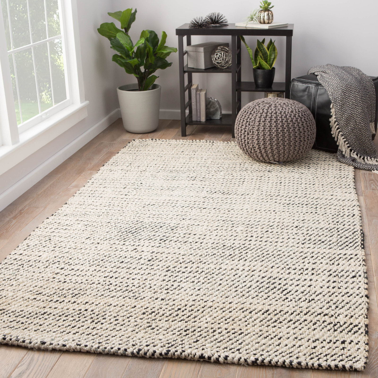 Owen White Black Hand-Woven Striped Jute Rug, Rectangle 4' x 6'