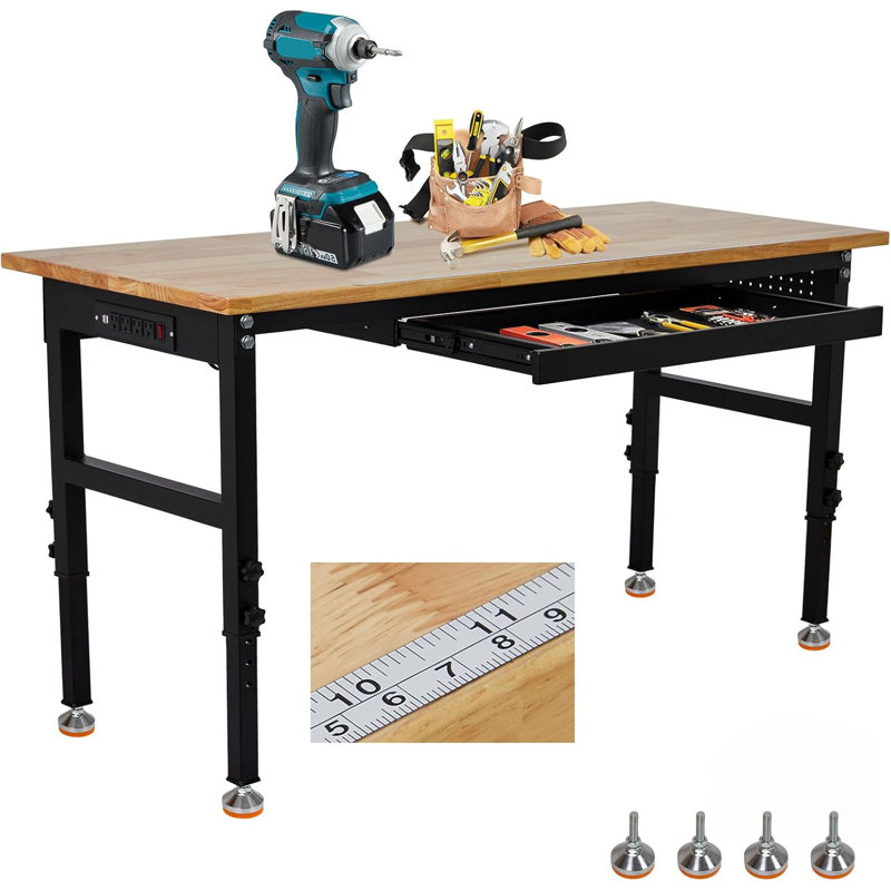 Établi à hauteur réglable avec échelle, panneau perforé et roues, capacité de 2 200 lb pour atelier de garage