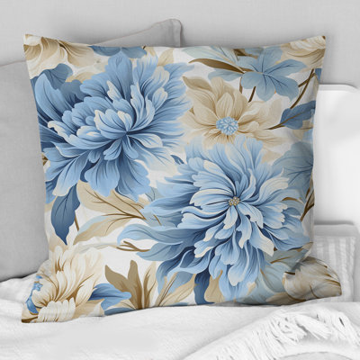 Blanc et bleu damassé Breeze I - Coussin décoratif imprimé damassé