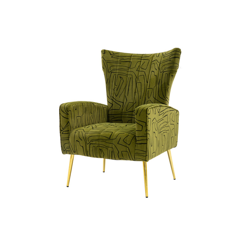 Fauteuil à oreilles en velours Citium, Vert