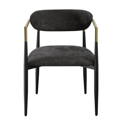 2pcs Black Chenille Side Chair - Foam D22/d25, 220lbs Max Weight Capacity, 19" Seat W&d, H, 28" Armrest 12" Back Stunning Finish With Gold Embellishments, Cozy Padded & Back, Elegant Golden , Floor