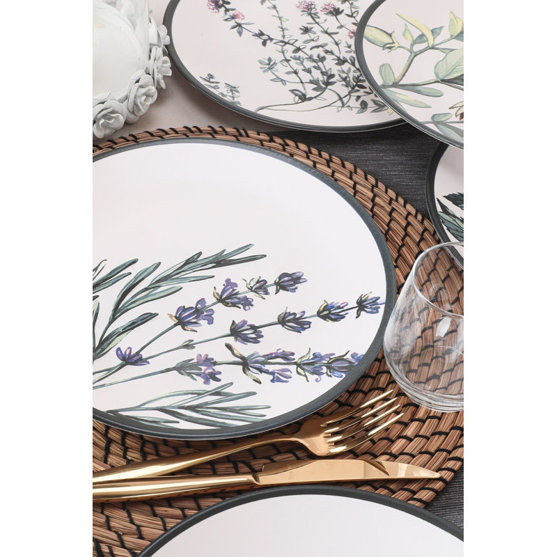 Dilesh Elegant 6-Piece Service Plate Set, 9.8-Inch Diameter | 100% Ceramic Stoneware, Antibacterial & Thermal Shock Resistant | Dishwasher & Microwave Safe | Stylish White, Green, Purple & Black Design for Every Occasion