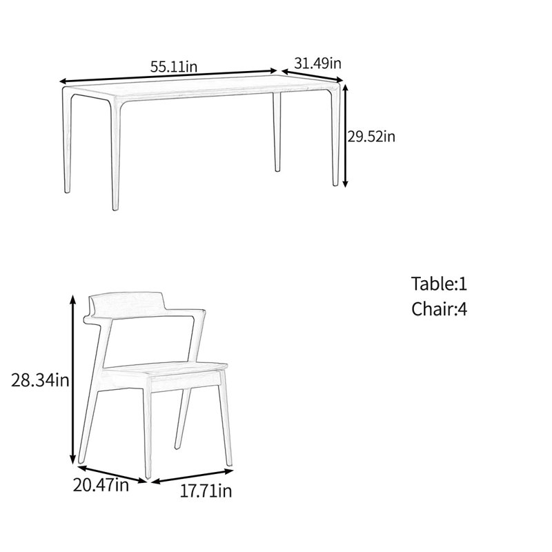 All solid wood multifunctional table set, 29.52"H x 55.11"L x 31.49"W