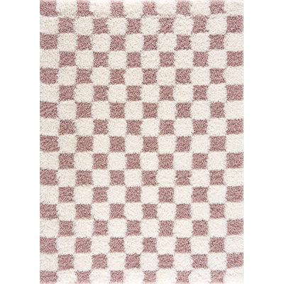 Atiran Checkered Shag Pink Area Rug