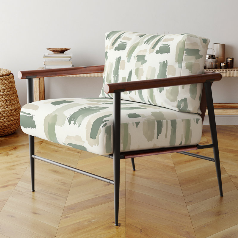 Fauteuil décoratif abstrait - Fauteuil beige sauge crème, Bras ronds bruns