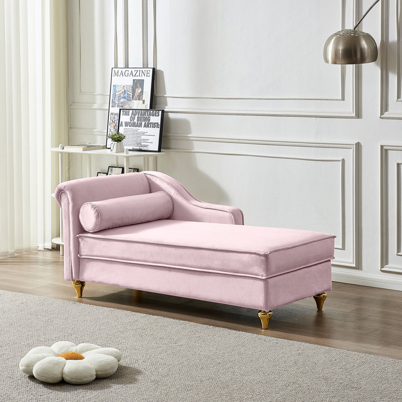Méridienne luxueuse en velours avec rangement dissimulé pour un confort ultime, Rose