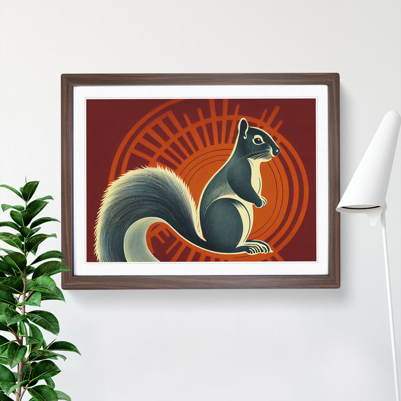 Squirrel Deco Style - Single Picture Frame Print, Walnut, 34cm H x 46cm W x 2cm D
