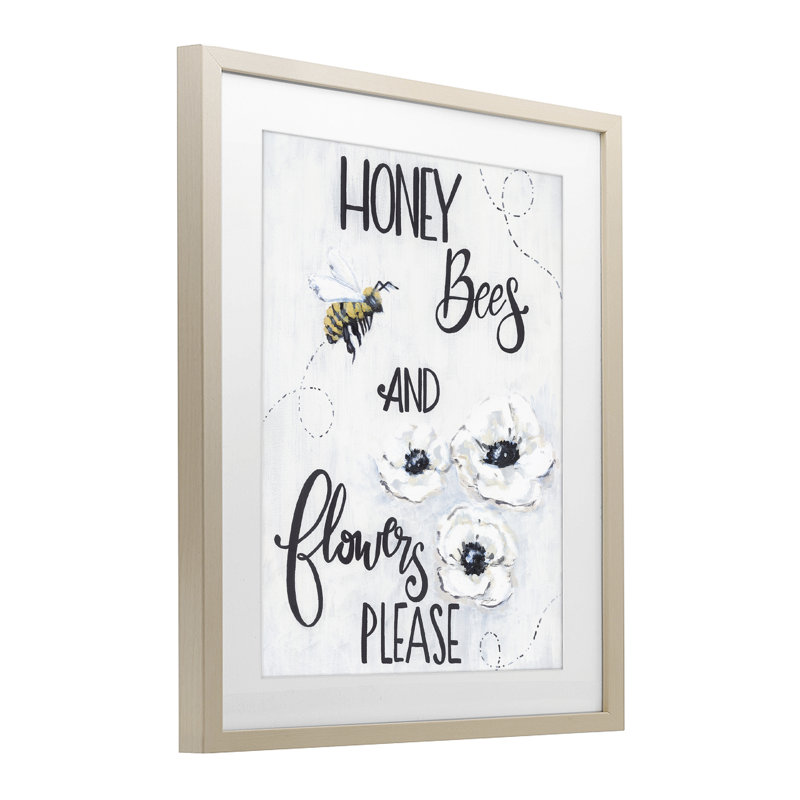 «Garden Bees & Flowers Veuillez encadré sous verre» par Sara Baker, H 21 po x l 17 po, Cadre de récolte en pin