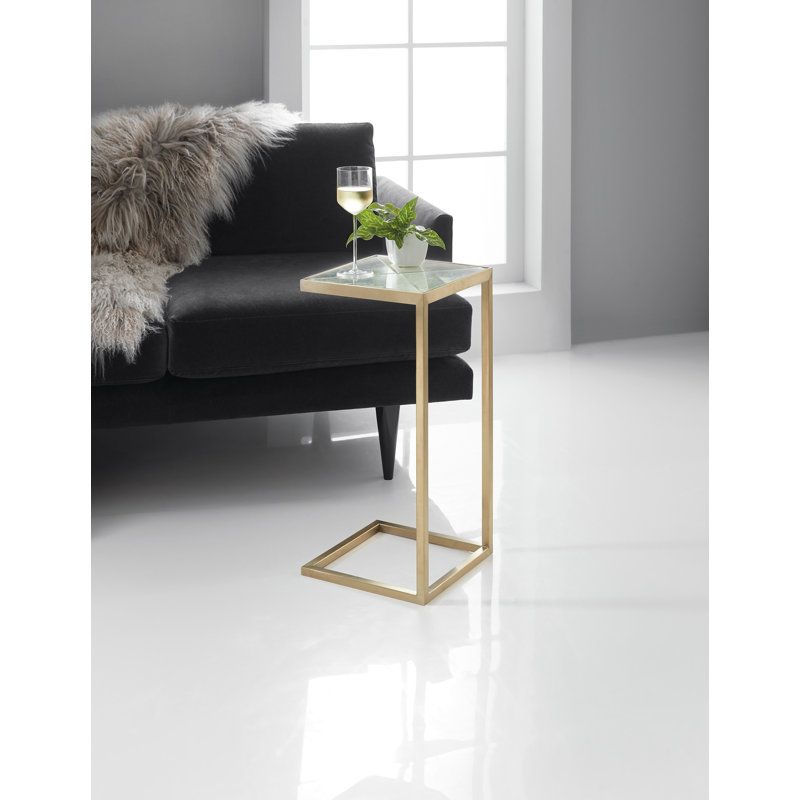 Gold Glass Top C-Shaped Accent Table