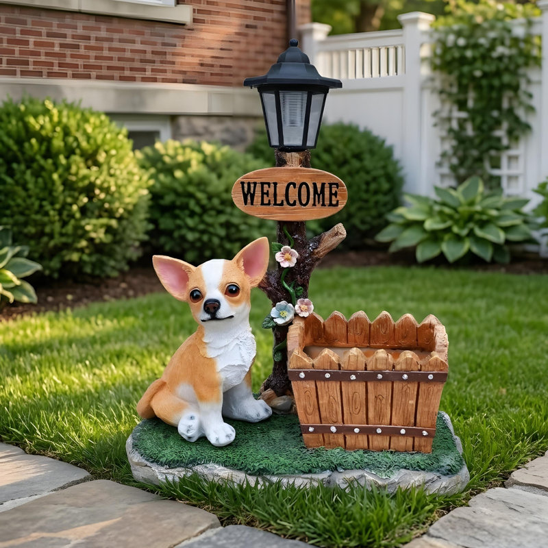 Statue de jardinière chien Chihuahua assis