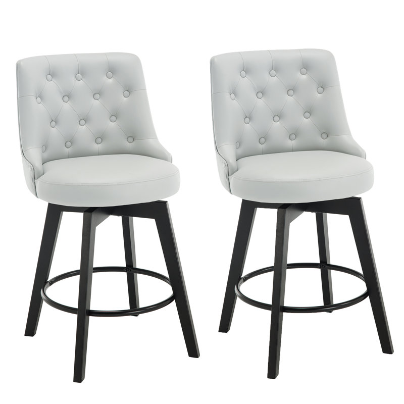 Tabouret de comptoir pivotant de 26 po avec pieds en bois, Gris clair