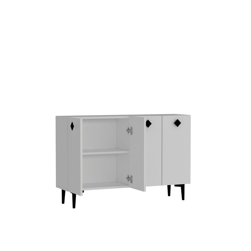 Buffet 4 portes avec poignées carrées et pieds fuselés, Blanc/Noir