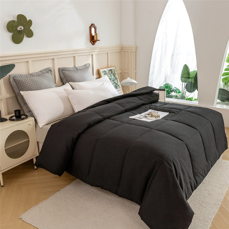 Édredon luxueux noir toutes saisons - mélange de coton, insert de courtepointe pour hôtel léger, ultra doux, surpiqué, lavable à la machine avec pattes d'angle