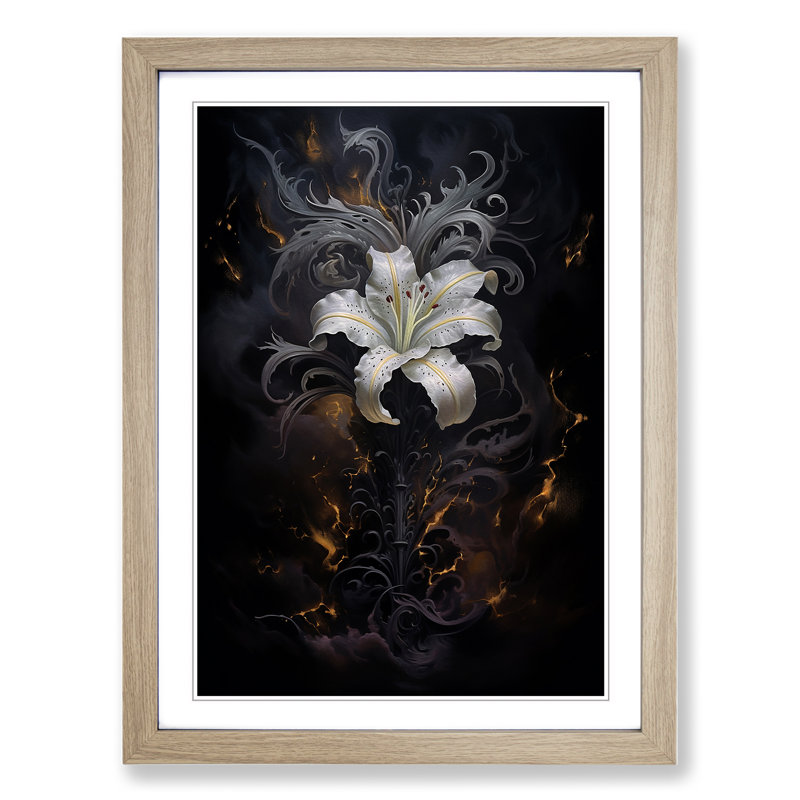 Lily Flower Gothic - Single Picture Frame Print on Wood, Oak Framed, 64cm H x 46cm W x 2cm D