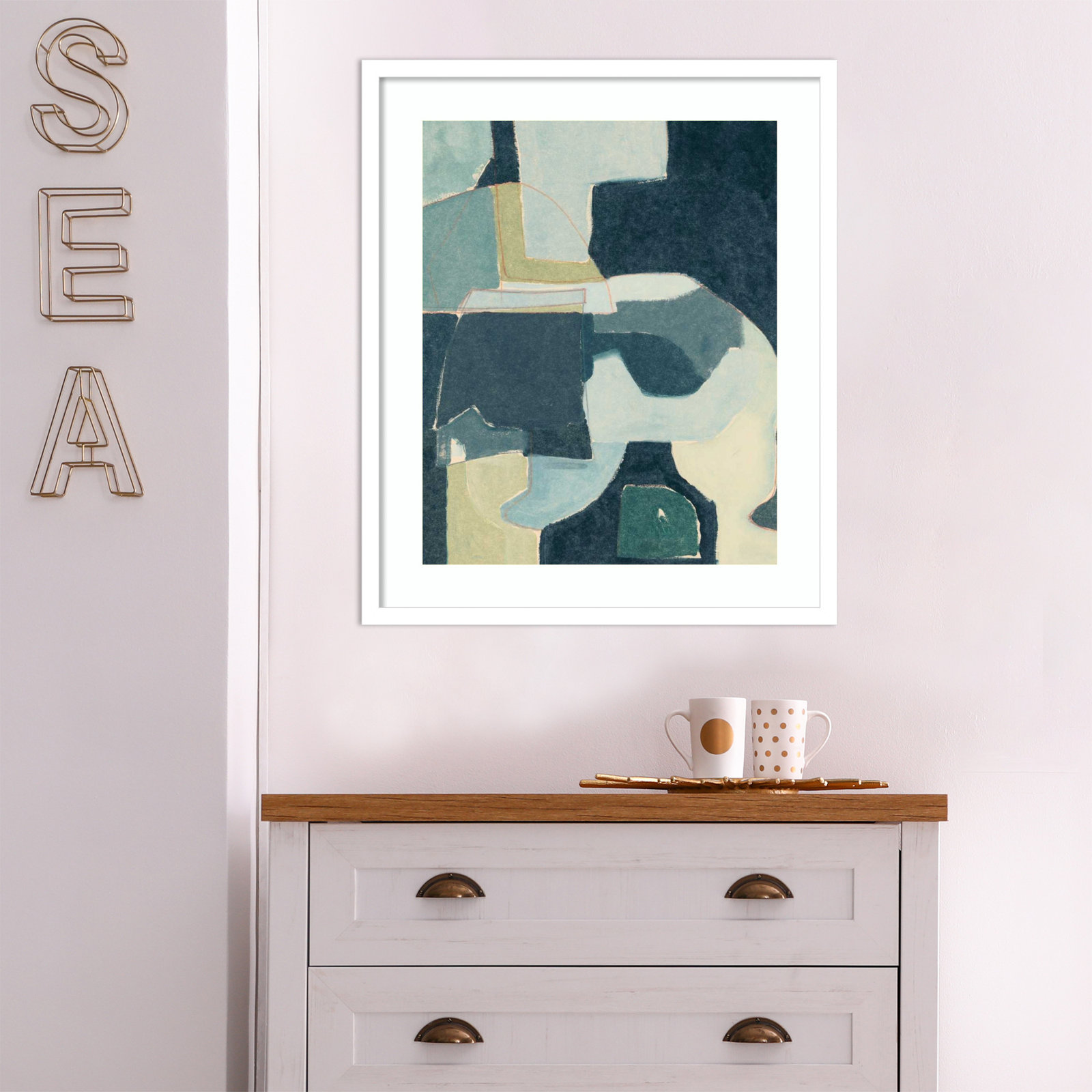 Blue Note III by Rob Delamater, White Framed, 25" H x 21" W x 1" D