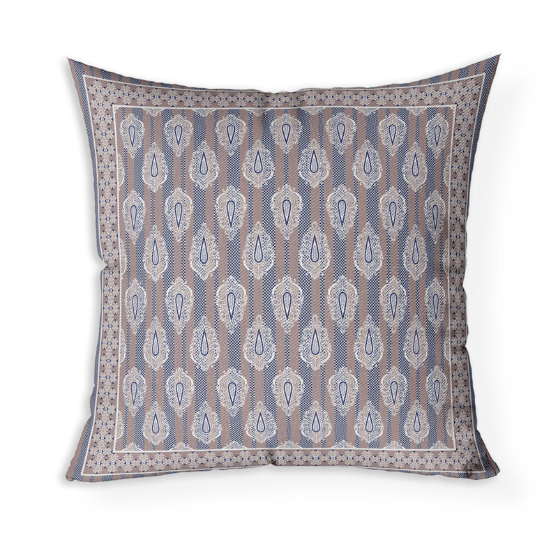 Coussin décoratif rayé à motif cachemire intérieur / extérieur Dreamscape, Blanc / rose, H 18 po x l 18 po