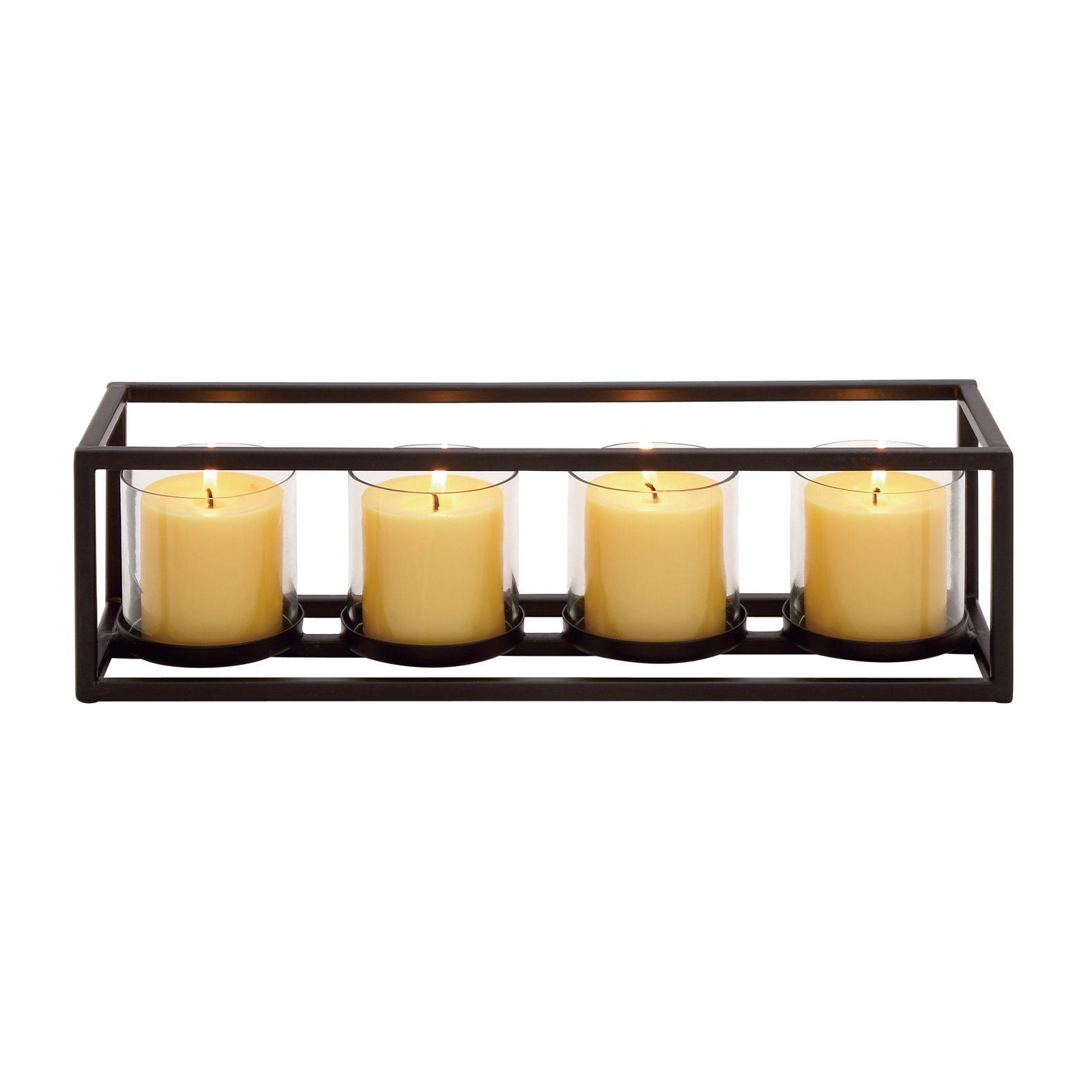 Metal 4 Glass Sleeve Candelabra, 5" H x 18" W x 5" D, 4