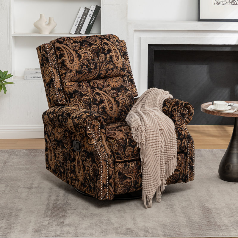 33" Wide Manual Upholstered Rocker Recliner, Black/Light Brown