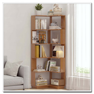 6 Tier Freestanding L-Shaped Corner Bookshelf For Living Room