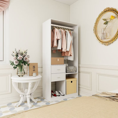 White Manufactured Wood Walk in Wardrobe Armoire Closet with 1 rod,2 shelves and 2 drawers -  Hokku Designs, 315173BB7A4943ACB8EA89C7084C0702