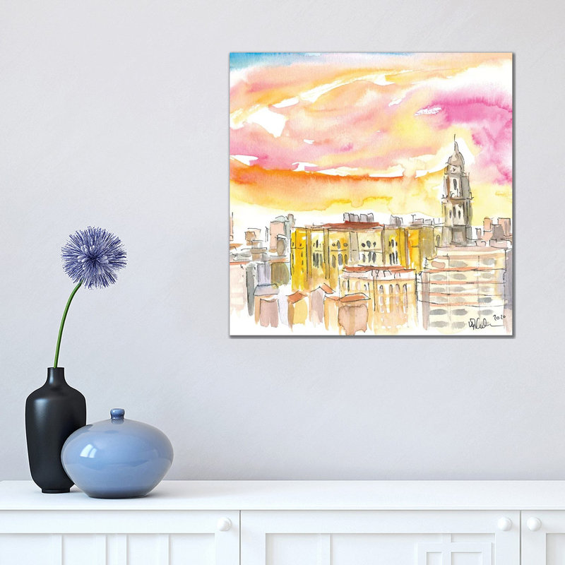 Malaga Cathedral And Mediterranean Cityscape - Wrapped Canvas Print, 45.72 cm H x 45.72 cm W