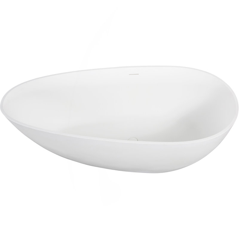 59" Freestanding Solid Surface Bathtub, Luxury Handcrafted Stone Resin Freestanding Soaking Bathtub With Overflow And Pop-Up Drain, 24S02-59MW
