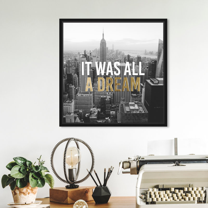 «Typographie and Quotes All a Dream», photographie sur toile, H 12 po x l 12 po, Cadre flottant noir
