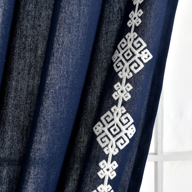 Panneau de rideaux / rideaux obscurcissant en mélange de coton, Bleu marine