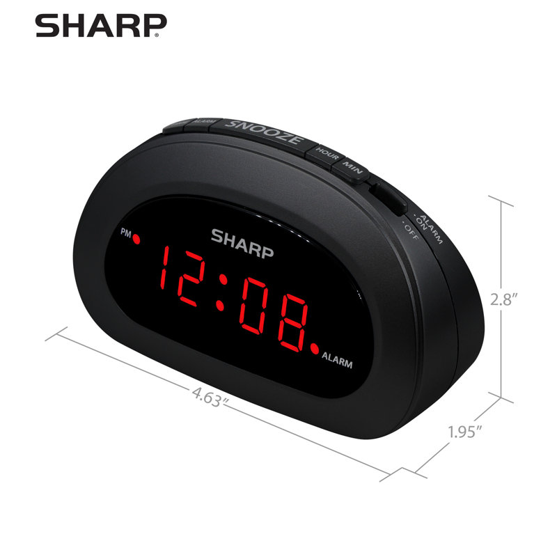 Compact Black Digital Alarm Clock with Red LED Display
