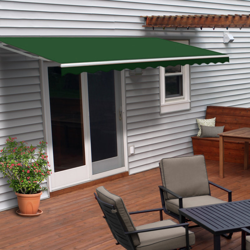 ALEKO Motorized Retractable Outdoor Awning with White Frame, Dark Green, 8' W x 6.5' D