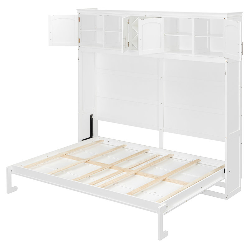 Grands lits muraux avec rangement en MDF bois blanc peu encombrants