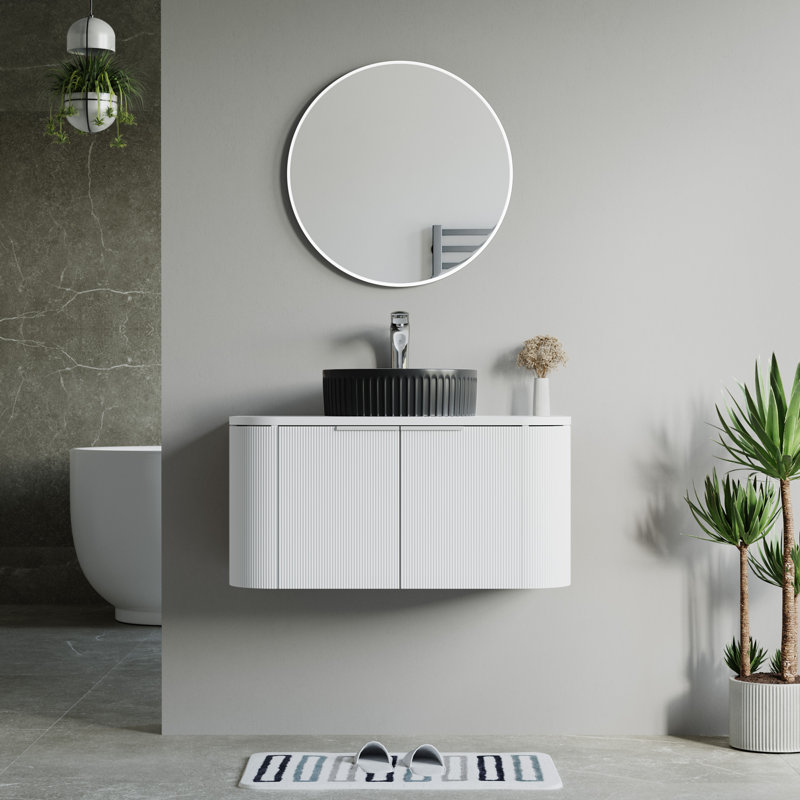 34" Single Vanity Set In Base With Sink, Black, White
