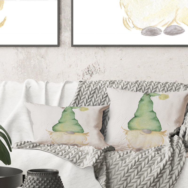 Mignon gnome de Noël au chapeau vert - Coussin décoratif traditionnel imprimé 1
