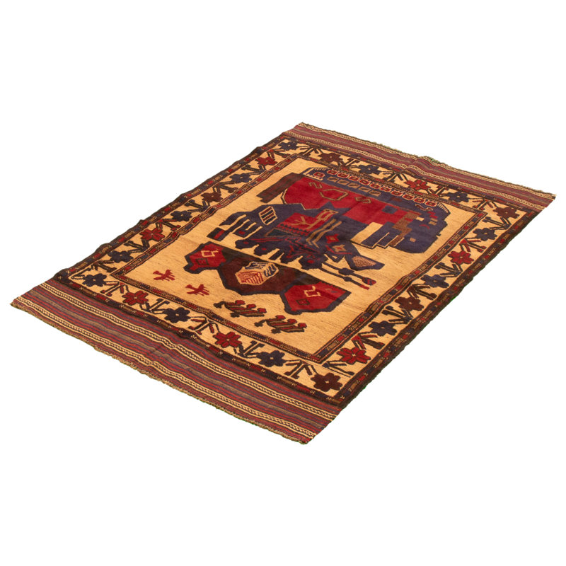 Tapis décoratif en laine de conception unique noué à la main New Age 3 pi 11 po x 5 pi 7 po cyre