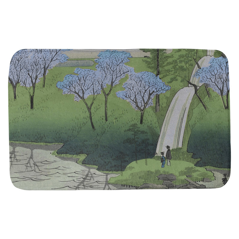 Tapis pour salle de bain chiyogaike étang, l 17 po x L 24 po, Bleu / Vert / Gris