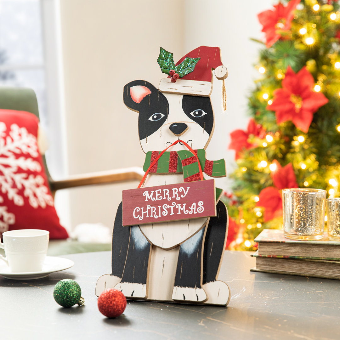 Wood Christmas Dog Figurine Glitzhome