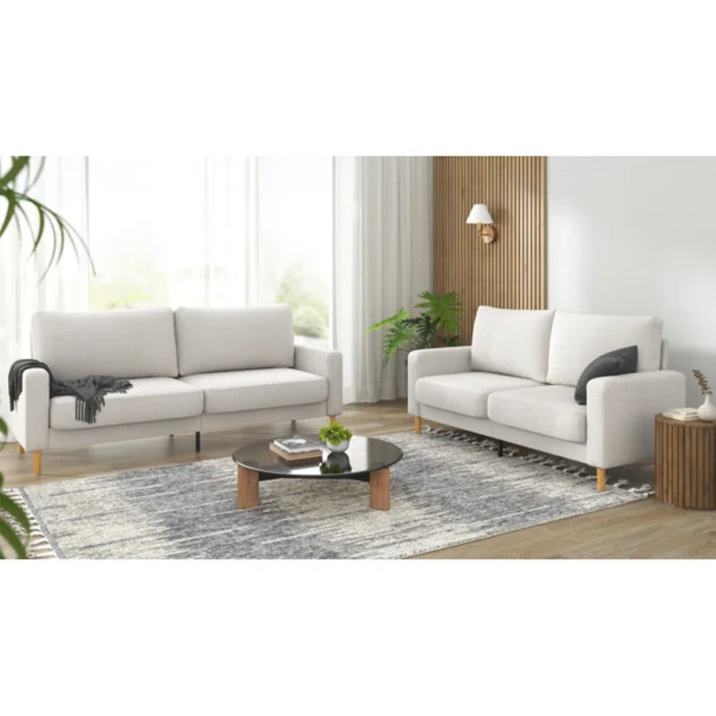 Canapé moderne rembourré à accoudoirs carrés 76,7 po Brinnlee, Velours blanc cassé, H 33,1 po x l 76,38 po x P 31,9 po