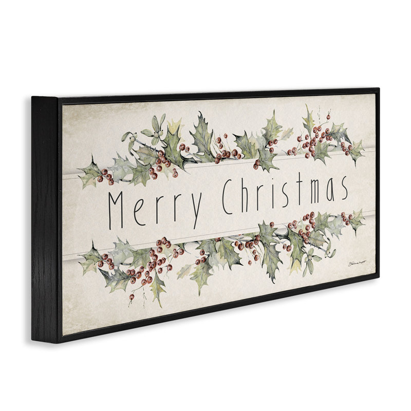Art giclée rétro «Merry Christmas Sentiment» par Stephanie Workman Marrott, Giclée encadrée noir minuit, H 10 po x l 24 po