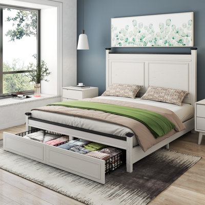 High Headboard Bed Frame With Hidden Storage & Silent Sliders, Queen/king
